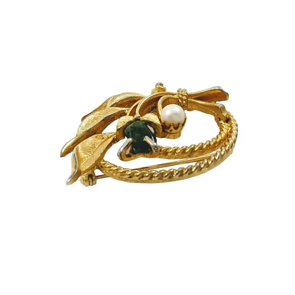 Vintage Sarah Coventry Jade Garden Wreath Flower Brooch